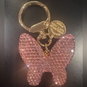 Pink Crystal Butterfly Bag Charm & Keychain | Rhinestone Purse Accessory